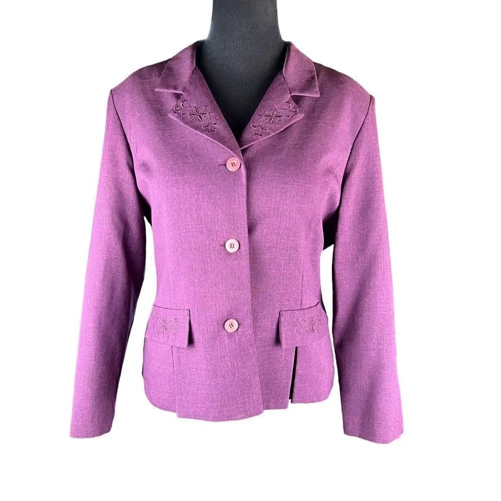 Sag Harbor 16 purple floral embellished collar suit blazer jacket career office